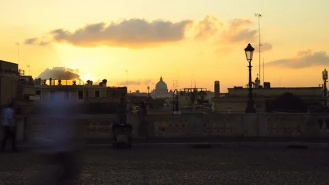 Time lapse view of Rome from Quirinal Square in the sunset hour Stock Footage 95979837