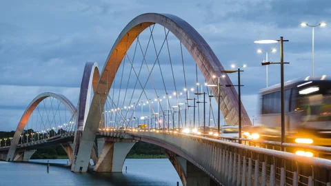 Time Lapse View of Rush Hour Traffic on JK Bridge in Brasilia, Capital of Brazil Video stock 191590363