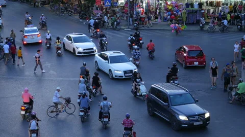 Time Lapse View of Rush Hour Traffic at Busy Intersection in Hanoi, Vietnam Stock Footage 202592239