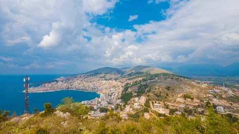 Time lapse view of Saranda town from Lekuresi Castle, Albania Stock Footage 106708537