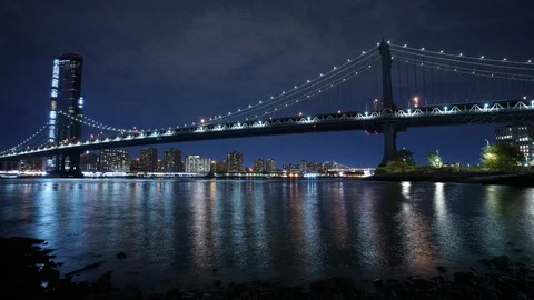 Time Lapse - View of Scenic Manhattan Skyline &amp; Manhattan Bridge - New York Stock Footage 111827891