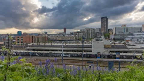 Time lapse view of Sheffield skyline, Sheffield, South Yorkshire, England Stock Footage 274387058