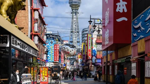 Time-lapse View of SHINSEKAI area Stock Footage 127613593