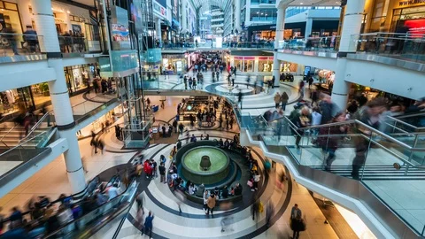 Time Lapse View of Shoppers at Busy Mall in Toronto, Canada Stock Footage