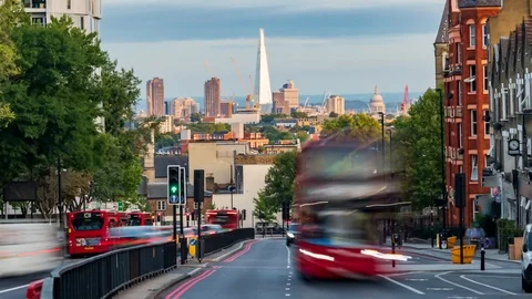 Time lapse view of the skyline of the City of London at sunset Stock Footage 95908060