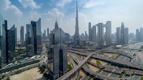Time lapse view of the skyline of Dubai center and busy Sheikh Zayed road Stock Footage 262068490