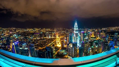 Time-lapse view on the Skyline of Kuala Lumpur at night Stock-Footage 73766974