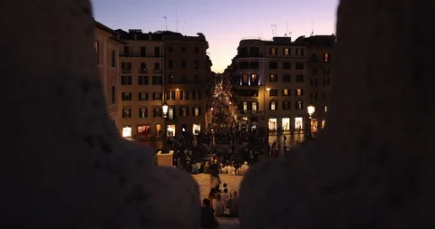 Time lapse view of Spanish Square (Rome) in the blue hour Stock Footage 95975672