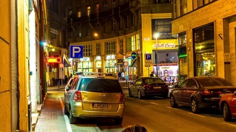 Time-lapse view on a street in Budapest at night Stock Footage 84263517