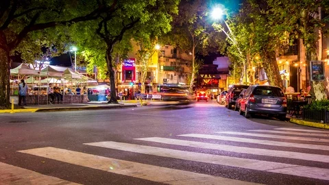 Time-lapse view on a street in Buenos Aires at night Stock Footage 105147087