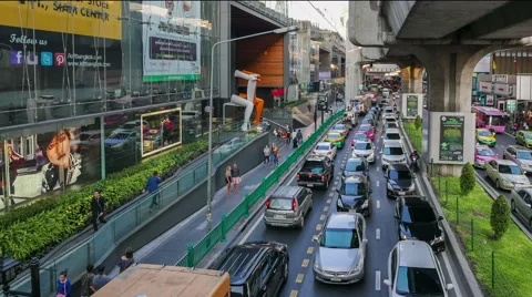 Time lapse view of street in front of Siam Center Shopping Mall. Stock Footage 68850652