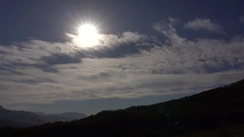 Time lapse view of sun shining over the green forest with partly cloudy weather Stock Footage 255007738