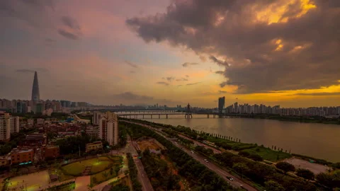 Time lapse.  view  sunset seoul city South Korea. Stock Footage 132462644