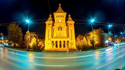 Time - lapse view on the Timisoara Orthodox Cathedral Stock Footage 89177848