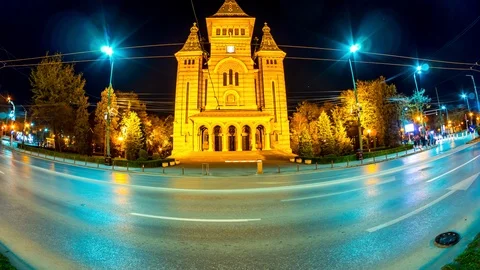Time - lapse view on the Timisoara Orthodox Cathedral Stock Footage 90258763