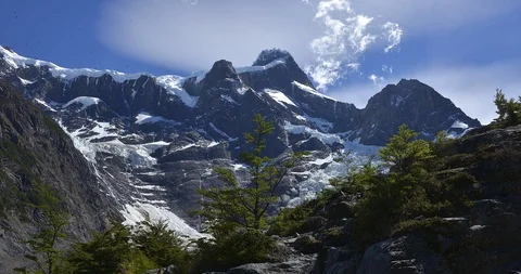Time lapse view of Torres del Paine cloudy mountains , Patagonia, Chile Stock Footage 105888725