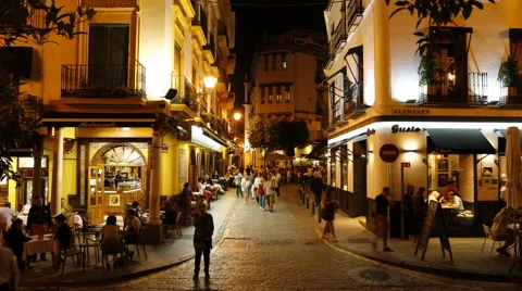 Time lapse view of tourists getting dinner in Sevilla, Spain Stock Footage 64556000