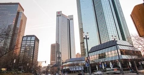 Time lapse view of traffic and pedestrians crossing busy intersection downtown Stock Footage 126609216
