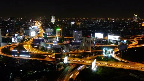 Time-lapse view on traffic in Bangkok at night Stock Footage 81670602