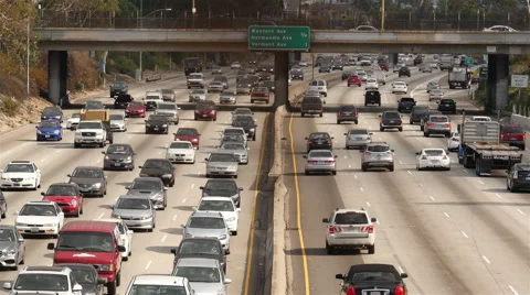 Time Lapse View of Traffic on Busy Freeway in Downtown Los Angeles Stock Footage 46790721