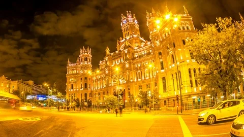 Time-lapse view on Traffic at night in the center of Madrid in Spain Video stock 85706652