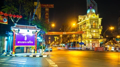 Time-lapse view on traffic passing through Bangkok at night Stock Footage 89490842