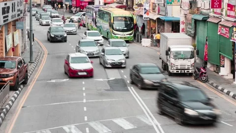 Time lapse view of traffic on road in George town, Malaysia. Stock Footage 132781375