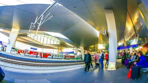 Time-lapse view on the Train Station in Vienna Stock Footage 78146644