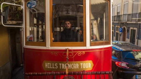 Time-lapse view of a tram ride in Lisbon Stock Footage 91707153