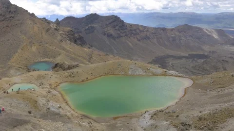 Time lapse view on turquoise Emerald Crater Lakes, Tongariro Alpine Crossing Stock Footage 83828649