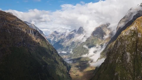 Time lapse view of valley landscape along the Milford Track at the Mackinnon Stock Footage 90745274