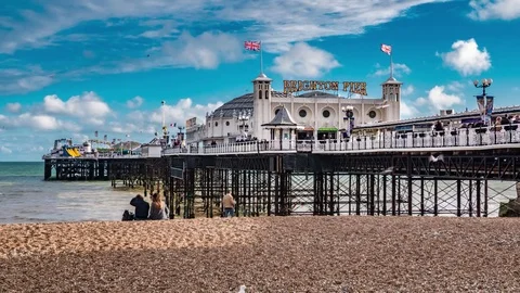 Time lapse view of the Victorian Brighton Pier, also known as the Palace Pier Stock Footage 84415690