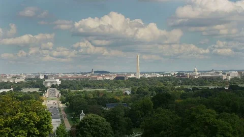 Time lapse view of Washington DC Cloudy Blue Skies Aerial Stock Footage