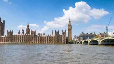 Time lapse view of the Westminster Palace and Big Ben tower in London Stock Footage 275150979