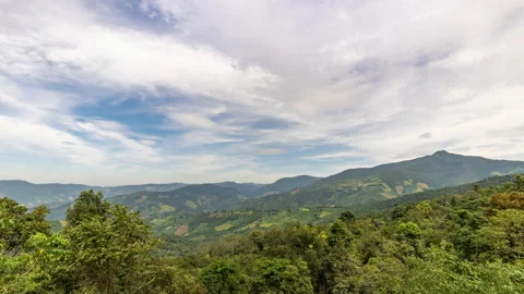 Time lapse view of white clouds moving over the mountain landscape Stock Footage 219544524
