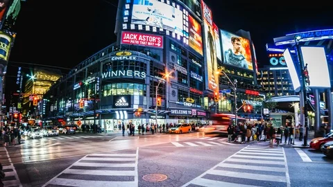 Time Lapse View of Yonge and Dundas Square in Downtown Toronto, Canada, Zoom Out Stock Footage