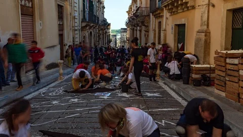 Time lapse view of young people working in Noto, Sicily Stock Footage 110800495