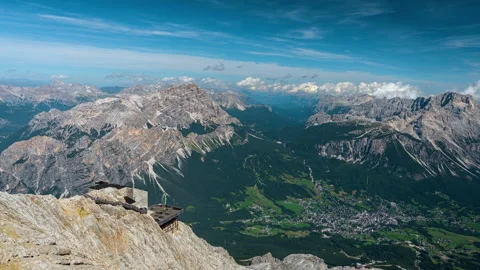 Time Lapse, Viewpoint Above Cortina D'Ampezzo and Stunning View on Italian Stock Footage 342282784