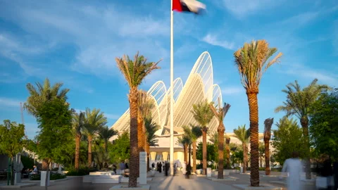 Time lapse of visitor in front of Zayed national museum during sunset Stock Footage 326214397