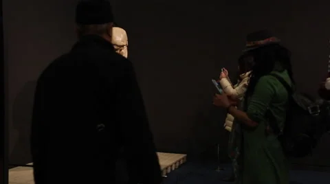 Time Lapse of visitors looking at the sculpture "The Thinker" Stock Footage 44792072