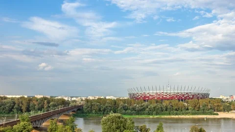 Time lapse of Vistula river and National Stadium. Stock Footage 110919810