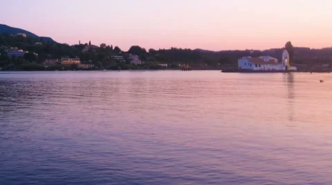 Time-lapse: Vlacherna monastery before sunset, Kanoni, Corfu, Greece Stock Footage 8511688