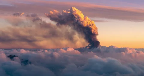 Time lapse of Volcanic ash cloud during sunset in La Palma Island Volcano Stock Footage 161965467