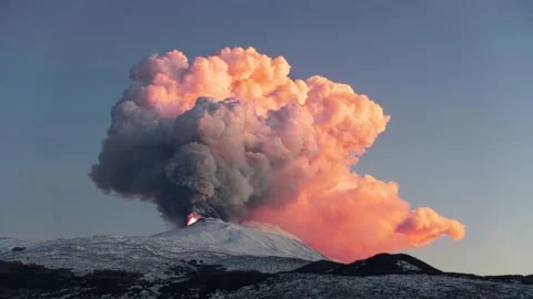 Time lapse volcanic eruption Sicily Etna Volcano crater smoke explosions lava Stock Footage 148679071