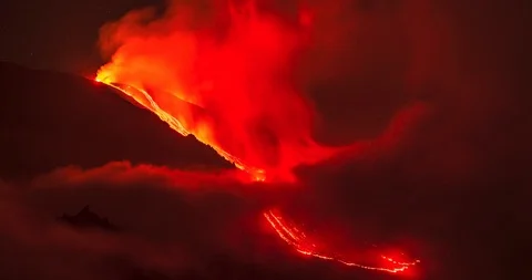 Time lapse of the Volcano Etna during an incredible eruption Stock Footage 114247690