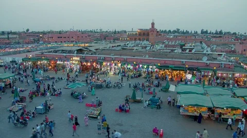 Time lapse with walking crowd of people, city square of Marrakesh in Morocco Stock Footage 76718817