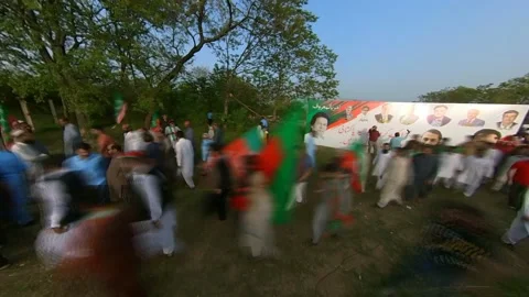 Time-lapse of walking protestors of PTI Stock Footage 172439364