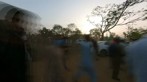 Time-lapse of walking protestors of PTI Stock Footage 172440364