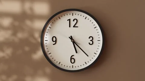 Time-lapse wall clock, textured warm beige concrete background, moving shadows Stock Footage 297718011