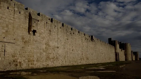 A time-lapse of the walls of the fortified city of Aigues-Mortes Stock Footage